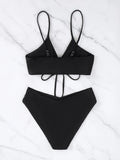 New Women's Swimsuit High Waist Two Piece Bikini Set Hollow Out V-neck Bandage Cross Backless Beach Swimwear Summer Bathing Suit