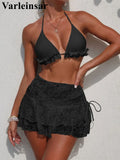With Skirt Ruffled Frilled Halter Bikini Female Swimsuit Women Swimwear Three-pieces Bikini set Bather Bathing Suit Swim V7788