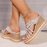 Floral Print Chunky Platform Sandal Women Plus Size Cross Strap Open Toe Sandals Ladies Non Slip Thick Bottom Wedge Sandal Mujer