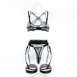 Toucheart Sexy Floral Embroidery Underwear Steel Ring Bra Lace Mesh Sexy Webbing Hollow Waistband Hanging Erotic Lingerie Suit