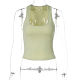 Women's Fashion Solid Tank Tops 2026 Streetwear Sleeveless T-shirt Female Square Collar Skinny Corset Y2K Girls Gray Crop Top
