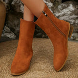 Elegant Square Heel Boots for Women Comfort Pointed Toe Mid Heel Ankle Boots Woman 2025 Plus Size Faux Suede Booties Female