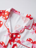 Women 2025 Heart Print Pajama Set Long Sleeve Button-up Tops and Pants 2 Piece Valentines Day Sleepwear Outfit