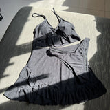 Women plain front tie bow bikini sets three pieces with high waist ruffles mini skirt swimsuit bathing suit beach outfits