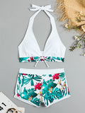 Halter Bikinis 2026 Women Printed Swimsuit Shorts High Waist Swimwear Female Bathers Swimming Bathing Suit Summer Beachwear