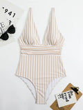2026 Striped One Piece Swimsuit Sexy Swimwear Women V-neck Bathing Swimming Suit Female Summer Beachwear Bodysuit