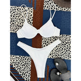 Sexy White Underwired Bra Bikini With Cup Women Swimwear Female Swimsuit Two-pieces Bikini set Bather Bathing Suit Swim V4436