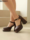 2026 New Women's Mary Janes Sandals Summer Square High Heels Fashionable Sexy Thick Soled Pumps Vintage Sandals Size 34-43