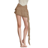 Women's Summer Mini Skirt Long Tassel Design Casual Solid Multi-Layered Ruffles Low Rise Short Skirts