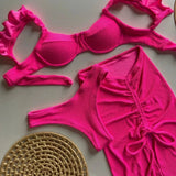 Micro 3 Pieces Bikini 2024 Sexy Ruffle Women Swimsuits Female Swimwear Bikini Set Brazilian Biquini Swimming Suit Beachwear
