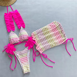 With Skirt Waved Ruffled Frilled Bikini Female Swimsuit Women Swimwear Three-pieces Bikini set Bather Bathing Suit Swim V5235