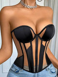 Mesh Thin Corset Sexy Erotic Tight Corset Fishbone Top Casaul Transparent Off-the-shoulder Pure Desire Elegant Top Charming 6EX2