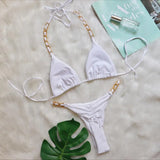 DEKA Brazilian Chain Bikini Set Women's Swimsuit Stylish Solid Thong Swimwear Diamond Separate Beachwear Bathing Suit