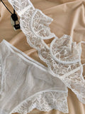 Summer French Lace Bralette Beachwear Small Bust Anti-Sagging Soft Wire Light Support Gathering AU MOYISU Sexy Panty Tushy Set