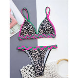 Leopard Printed Splicing High Leg Cut Bikini Female Swimsuit Women Swimwear Two-Pieces Bikini Set Bather Bathing Suit Swim V5836
