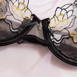 Toucheart Erotic LingerieNew Butterfly Embroidered Mesh See-through Sexy Contrastingerotic Lingerie Four-piece Setwith Stockings