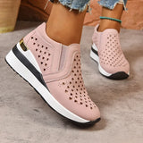 2025 New Hollow Out Wedges Sneakers Women Plus Size Pu Leather Thick Sole Loafers Woman Slip On Breathable Casual Shoes Female