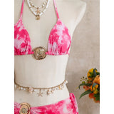 3PCS New With Skirt Tie Dye Halter Bikini Women Swimwear Female Swimsuit Bather Bathing Suit Swim Three-pieces Bikini set K8069