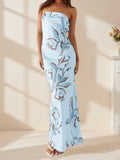 Women's Summer Sleeveless Strapless Long Dress Stylish Floral Print Sleeveless Tube Bodycon Dresses