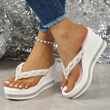 Fashion String Bead Wedges Slippers Women 2026 Summer Chunky Platform Beach Flip Flops Woman Clip Toe High Heeled Sandals 35-43