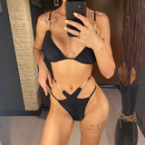 Sexy Halter Pearls Strappy Bikini Female Swimsuit Women Swimwear Two-Pieces Bikini Set High Cut Bather Bathing Suit Swim V5473