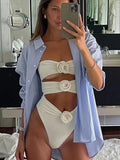 Sexy 3D Flowers Bandeau Monokini Hollow Out Female Swimwear One Piece Swimsuit Women High Cut Bathing Suit Swim Lady Beach wear