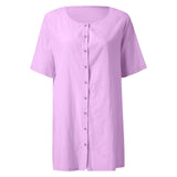 Cotton Linen Breathable And Comfortable Mid Length Oversized Button Down Half Sleeve O-neck Cardigan Casual Beach Suncreen Top