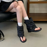 Summer New Flip-flops Sandals Women Vintage Gladiator Cool Boots Sexy Rivets Chunky Heels Shorts Punk Ankle Roman Boots 2026