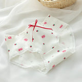 1-Pack Kawaii Bear Print Cotton Panties Women's Breathable Underwear Peach Blush Gingham Ruffled Briefs Low Rise Ladies Lingerie