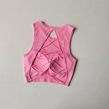 Women's Sexy Threaded Cross Hollow Back Yoga Exercise Fitness Vest Integrated Sports Training Bra Vest for Fitness And Yoga