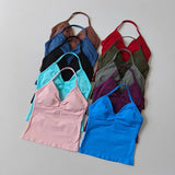 Women's Backless Yoga Sports Vest Neck Hanging Sexy Fitness Pilates Tight Long Top Gathered Sports Bra for Yoga