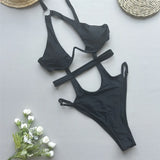 Asymmetric V-bra Underwired Cut Out Women Swimwear One Piece Swimsuit Female High Cut Monokini Bather Bathing Suit Swim V5928