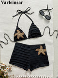 Sequins Starfish Halter High Waist Bikini Female Swimsuit Women Swimwear Two-Pieces Bikini Set Bather Bathing Suit Swim V8215