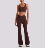 Women's Yoga Exercise Sets Women Backless Sports Tank Top V Shape High Waist Wide Leg Pants Fitness Gym Running Workout Clothes