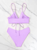 New Women's Swimsuit High Waist Two Piece Bikini Set Hollow Out V-neck Bandage Cross Backless Beach Swimwear Summer Bathing Suit