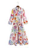 Foridol Casual Button Up Shirt Dress Maxi Long Women Dress Robe Floral Print Green Boho Autumn Winter Sash Laides Dress 2025