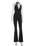 Ahagaga Sexy Women Jumpsuits Solid Halter Deep V-Neck Sheath Club Casual Streetwear Bandage High End Backless Sleeveless Rompers