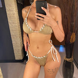 8 Colors Halter Ribbed High Leg Cut Bikini Female Swimsuit Women Swimwear Two-pieces Bikini set Bather Bathing Suit Swim V5541Y