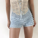 Women Ruffle Lace Shorts Elastic Waist Bloomers Y2K Aesthetic Short Pants Casual Gothic Kawaii Shorts Summer