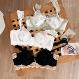 Pure Desire Minimizer Bra Rabbit Ear Cup Ultra Thin Support for Large Bust Retro Embroidered Lace Lingerie Set Women S-XL MOYISU