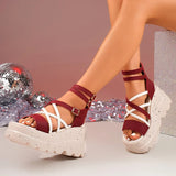 Cross Band Chunky Platform Sandals Women 2025 Summer Thick Sole Wedges Rome Sandles Woman Super High Heel Gladiator Sandalias 43