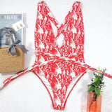 Long Strap Wrap Around Swim Suit For Women Swimwear One Piece Swimsuit Female Bather Snake Print Bathing Suit Beach V852
