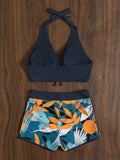 Halter Bikinis 2026 Women Printed Swimsuit Shorts High Waist Swimwear Female Bathers Swimming Bathing Suit Summer Beachwear