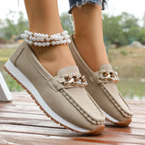 Fashion Metal Chain Soft Sole Flats Shoes Women Spring Autumn Pu Leather Platform Loafers Woman Slip On Non Slip Casual Shoes