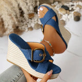2026 Fashion Wedge Sandals for Women Buckle Decor Chunky Platform Slippers Woman Summer High Heels
