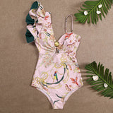 2023 Sexy One Piece Swimsuit One Shoulder Ruffle  Swimwear Women Bathing Suit Print Floral Beachwear Luxury Monokini