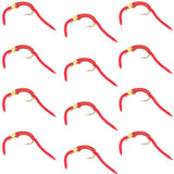 San Juan Worm Bead Head Power Worm Red V-Rib - 1 Dozen Nymph Flies Hook Size 10
