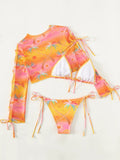 Printed Long Sleeve Bikini Women Swimwear Female Swimsuit Three-pieces Bikini Set Mini Micro Bather Bathing Suit Swim Beachwear