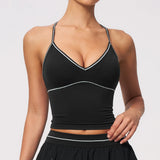 Summer Back I Shaped Sports Bra Sexy Deep V Neck Contrast Color Slimming Yoga Tank Top Outdoor Workout Fitness Gym Running Vest