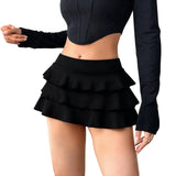 Summer Solid Color Sexy Mini Skirt Women Going Out Skirts High Waist Layered Ruffle Short Skirt for Club